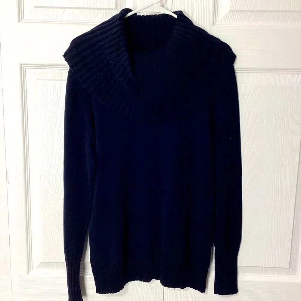 Nautica Cowl Neck Sweater Deep Blue Turtleneck L Cotton